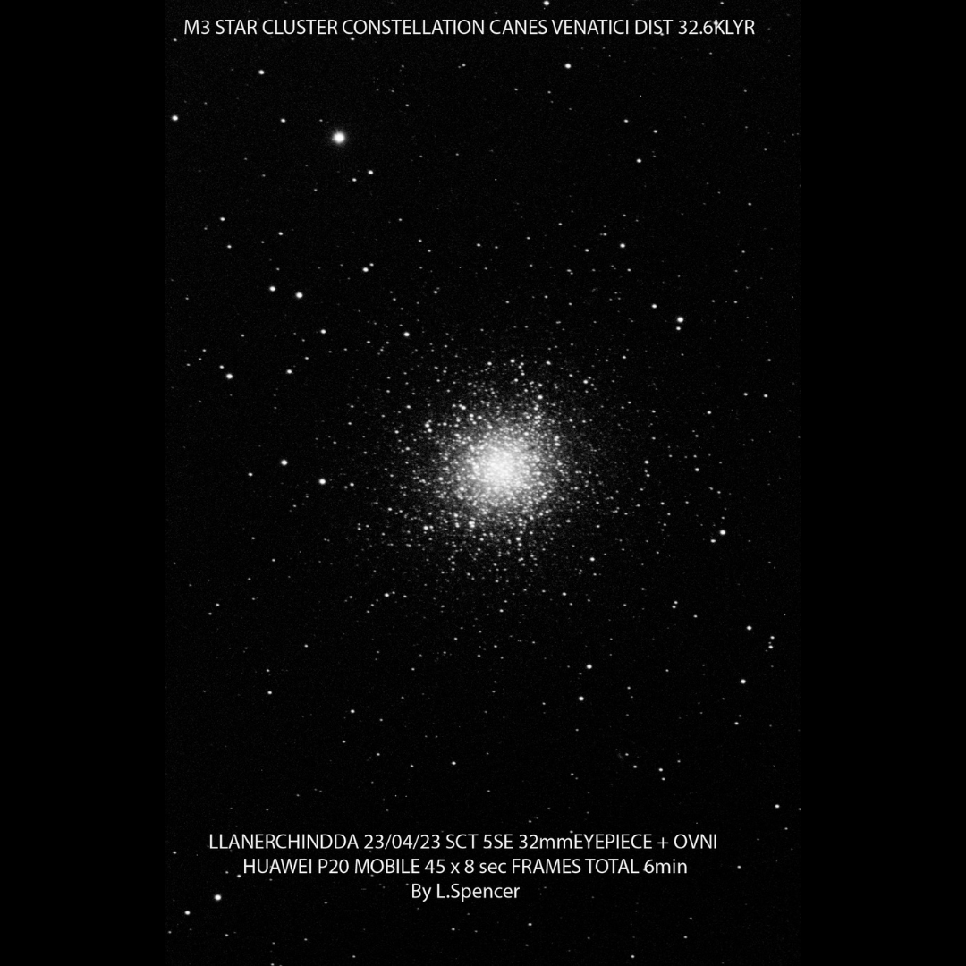 Pic of globular cluster M3 by British OVNI-M user Lee Spencer